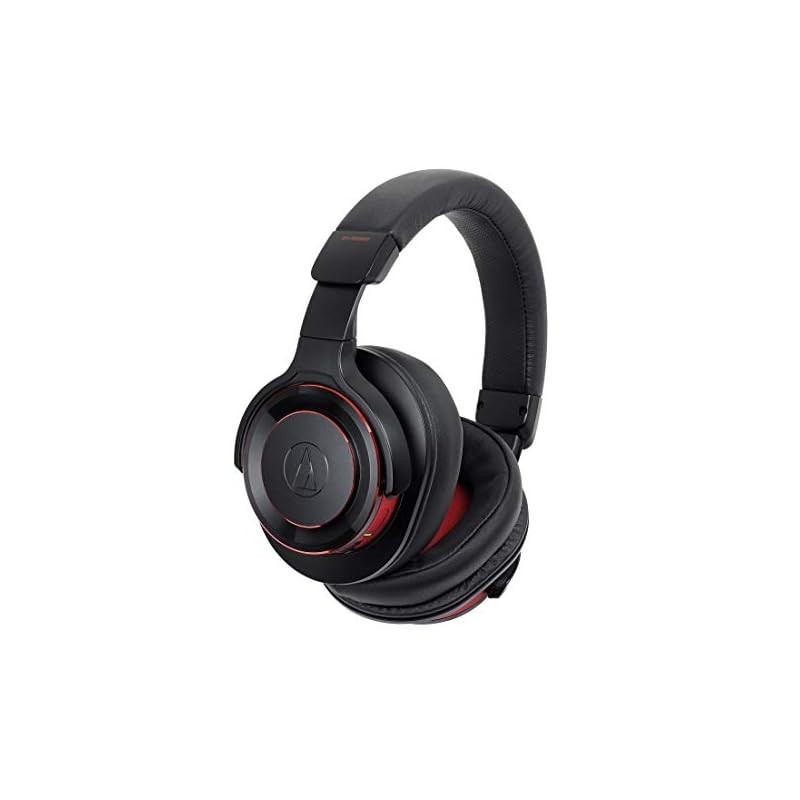Audio-Technica SOLID BASS Noise-Cancelling Wireless Headphones with Heavy Bass, High-Resolution Audio Support, and Up to 30 Hours of Playback in Black-Red (ATH-WS990BT BRD).