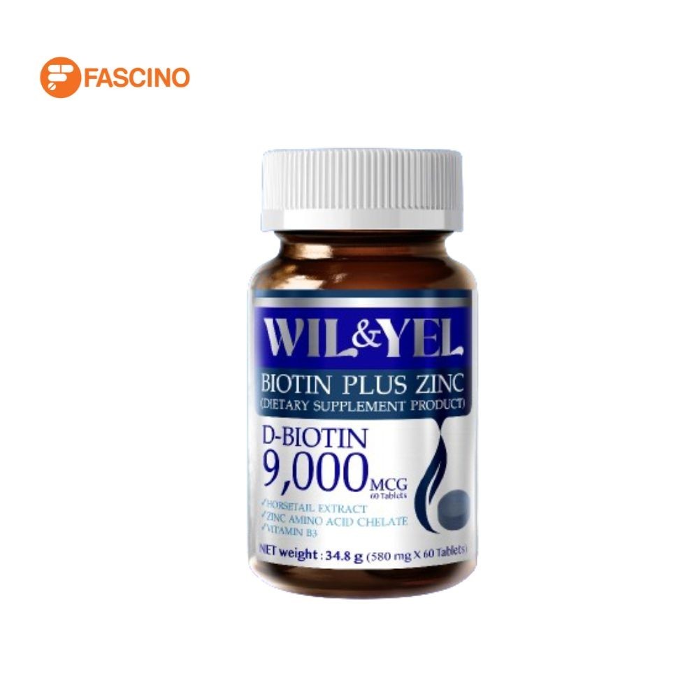 Wil & Yel Biotin Plus Zinc ผลิตภัณฑ์เสริมอาหารไบโอติน ซิงค์ (60 เม็ด)