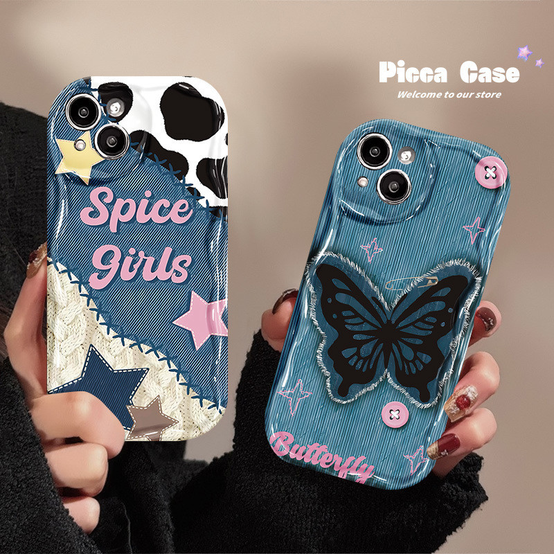 เคสโทรศัพท์มือถือ ผ้ายีน ลายทางสีฟ้า ลายการ์ตูนผีเสื้อ สําหรับ Vivo Y11 Y17 Y17s Y36 Y15 Y30 Y20s Y21 Y16 Y02 Y27 Y20 Y22s Y27s Y51 V29 V27 Y31 Y91 Y33 Y15s Y12s Y12 Y35 Y22 Y91C V25 V25E Y21s