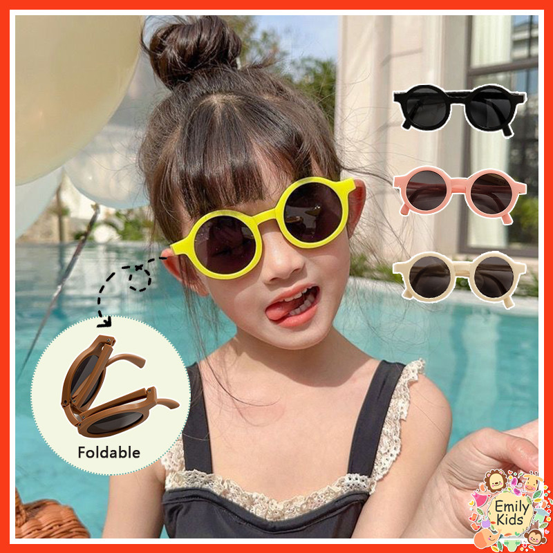 พร้อมส่ง แว่นตากันแดด กรอบกลม พับได้ ป้องกันรังสียูวี แฟชั่นฤดูร้อน สําหรับเด็กผู้ชาย และเด็กผู้หญิง