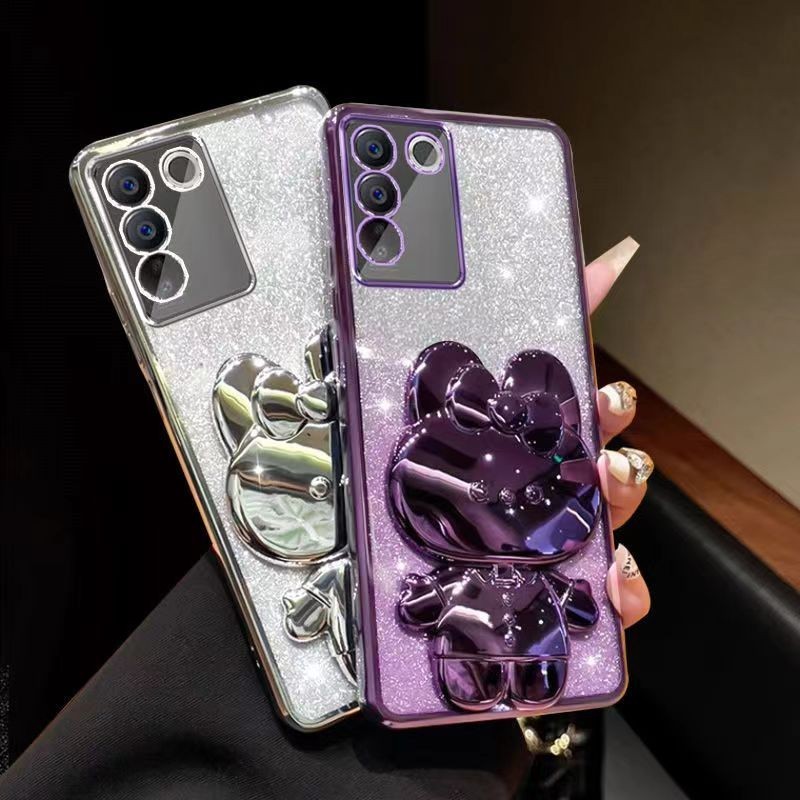 Vivo Y100 5G เคสนิ่ม น่ารัก พร้อมขาตั้งกระต่าย KT น่ารัก แวววาว เคสโทรศัพท์