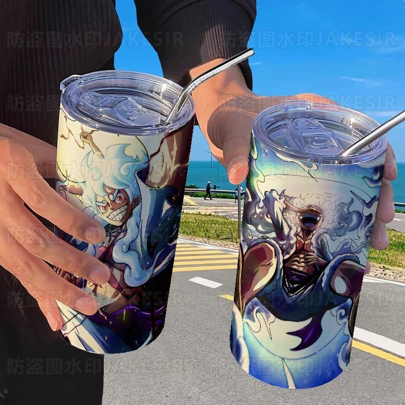 One Piece luffy Fifth Gear THERMOS ถ้วยฟาง Casual Roronoa Zoro ถ้วยกาแฟแบบพกพาสแตนเลส gelas minum termos dengan ฟาง pictures.