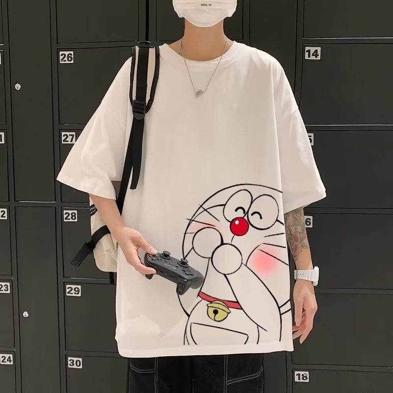 【M-8XL 】เสื้อยืดแขนสั้นลําลอง ทรงหลวม พิมพ์ลายการ์ตูนโดราเอมอนน่ารัก โอเวอร์ไซซ์ แฟชั่นฤดูร้อน สําหรับนักเรียน