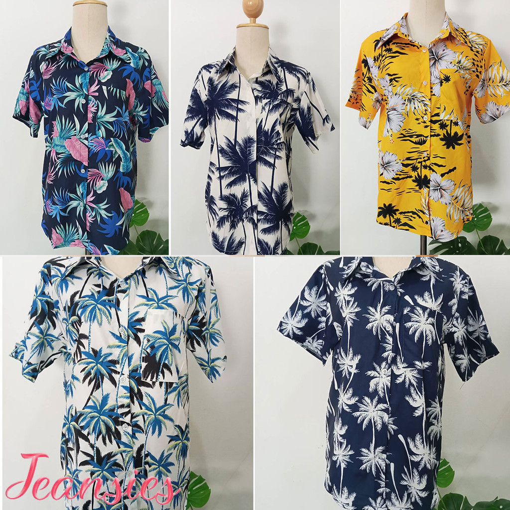 เสื้อฮาวายเเขนสั้นคอปกลายดอกไม้สีสันสดใส เนื้อผ้านุ่มใส่สบาย เสื้อ สงกรานต์ ผู้หญิง