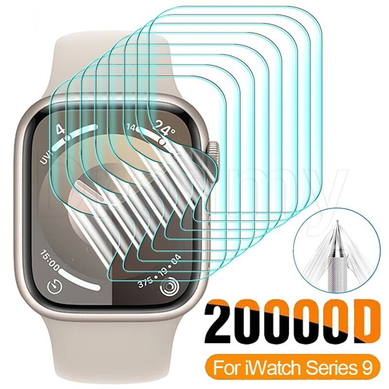 ฟิล์มไฮโดรเจลใส HD 41/45 มม. เข้ากันได้กับ Apple Watch IWatch Series 9 – ป้องกันรอยขีดข่วน, กันกระแทก – ฟิล์มกันรอยหน้าจอ ความไวสูง – ตัวป้องกันหน้าจอสมาร์ทวอทช์ – โปรปัง