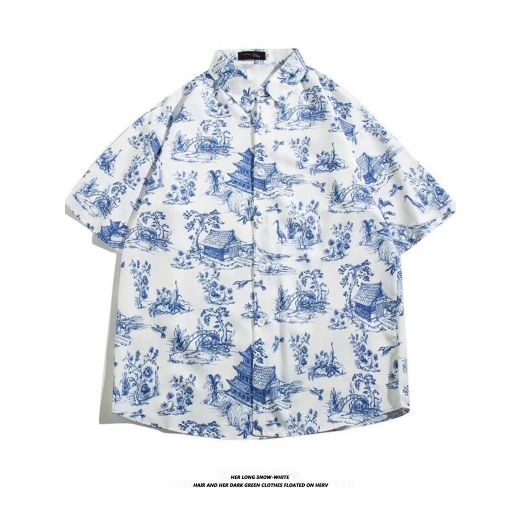 เสื้อแจ็กเก็ตแขนสั้น ทรงหลวม ลายดอกไม้ เข้ากับทุกการแต่งกาย สไตล์เรโทร แฟชั่นฤดูร้อน สําหรับผู้ชาย และผู้หญิง