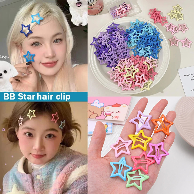 กิ๊บติดผมโลหะ รูปดาวน่ารัก สีสันสดใส เครื่องประดับ สําหรับผู้หญิง 5 10 20 ชิ้น Y2K BB