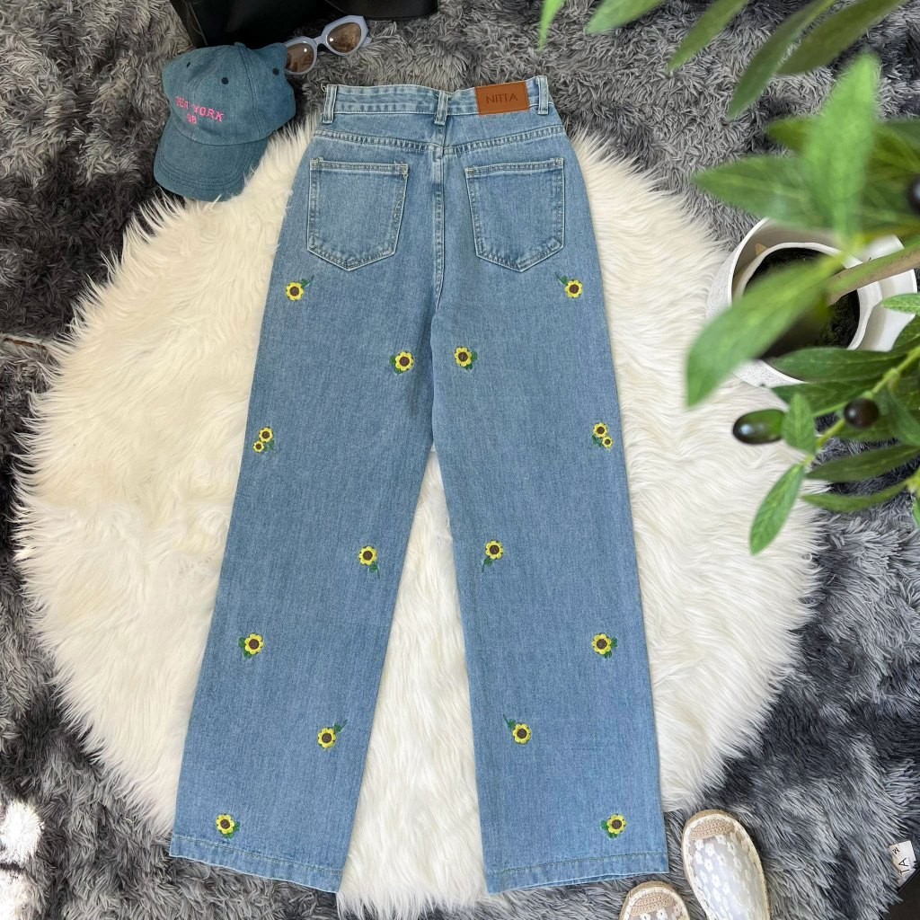 กางเกงยีนส์แฟชั่น 🌼Exclusive🌼 #6062 กางเกงยีนส์ขายาวเอวสูงปิดสะดือทรงกระบอกใหญ่ กางเกงเอวสูง ป้ายNitta