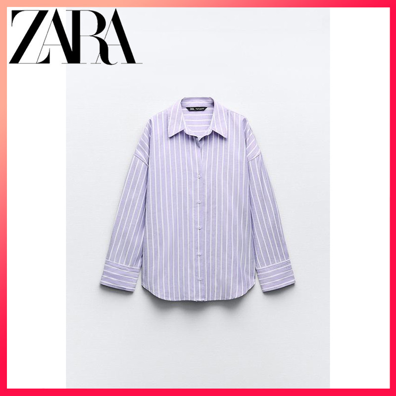 Zara24 เสื้อเชิ้ต ผ้าออกซ์ฟอร์ด ลายทาง แฟชั่นฤดูใบไม้ผลิ สําหรับผู้หญิง
