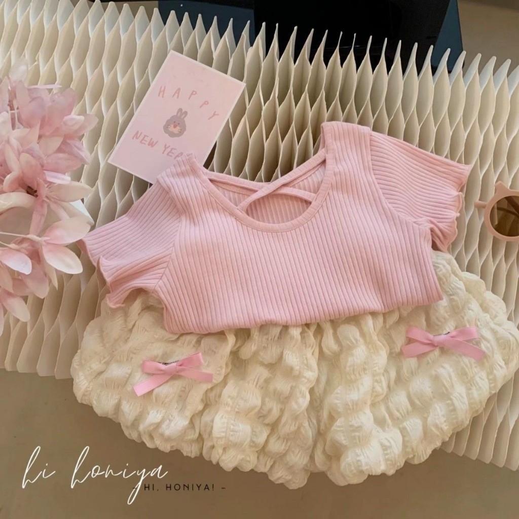 👚👚ชุด Set เด็กผู้หญิง แฟชั่นเกาหลี แขนสั้น สาวน้อย กางเกงรูปดอกไม้น่ารักๆ👚👚