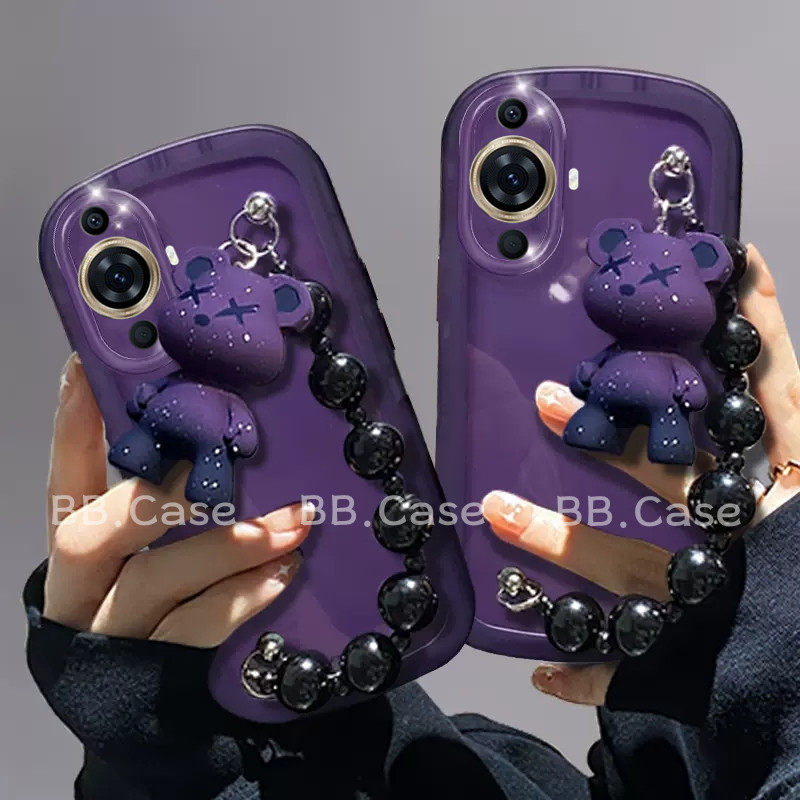 ใหม่ เคส Phone Case Huawei Nova 12 SE 12s 12i 11i 11 Pro 10 Pro SE 9 SE เคสโทรศัพท์ มือถือ ลายการ์ตูนหมี 3D หรูหรา สีม่วง พร้อมสายคล้องข้อมือ สําหรับ Cover 2024
