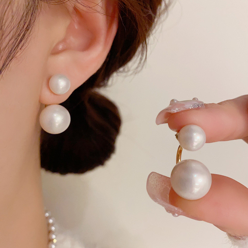 ต่างหูเข็มเงิน 925 ประดับมุก สองหู เรียบง่าย สไตล์เดียว ขายส่ง