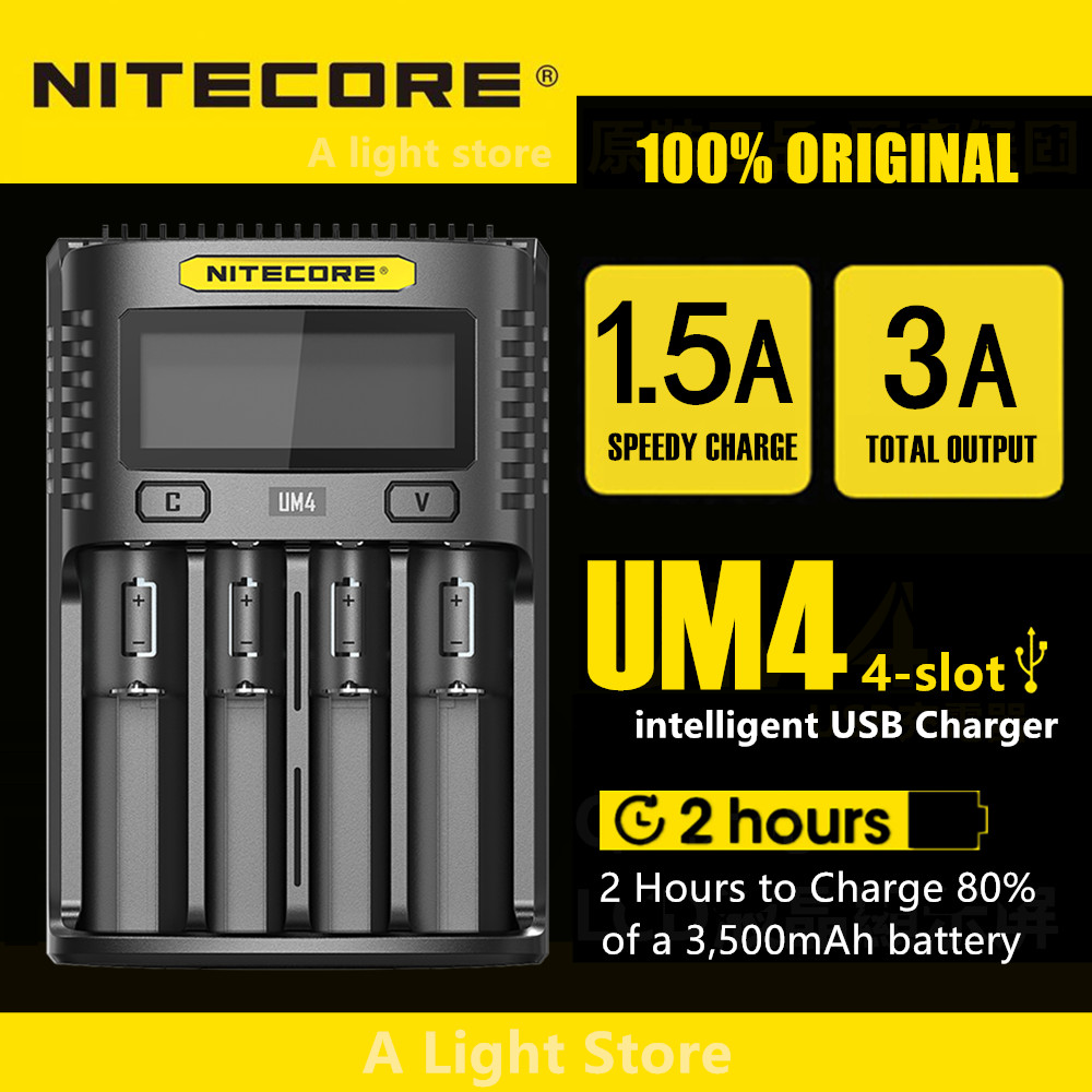 Original Nitecore UM4 UM2 USB QC Battery Charger วงจรอัจฉริยะ Global ประกัน li-ion AA AAA 18650 2170