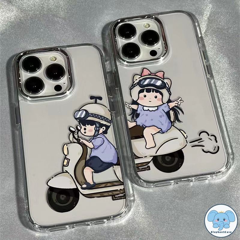 คู่การ์ตูนคู่ตลกจักรยานไฟฟ้าสำหรับเด็กผู้หญิงนุ่มแขน iPhone 11 14 12 13 Pro Max 15 XR 7 8 Plus X XS Max 14 Pro SE
