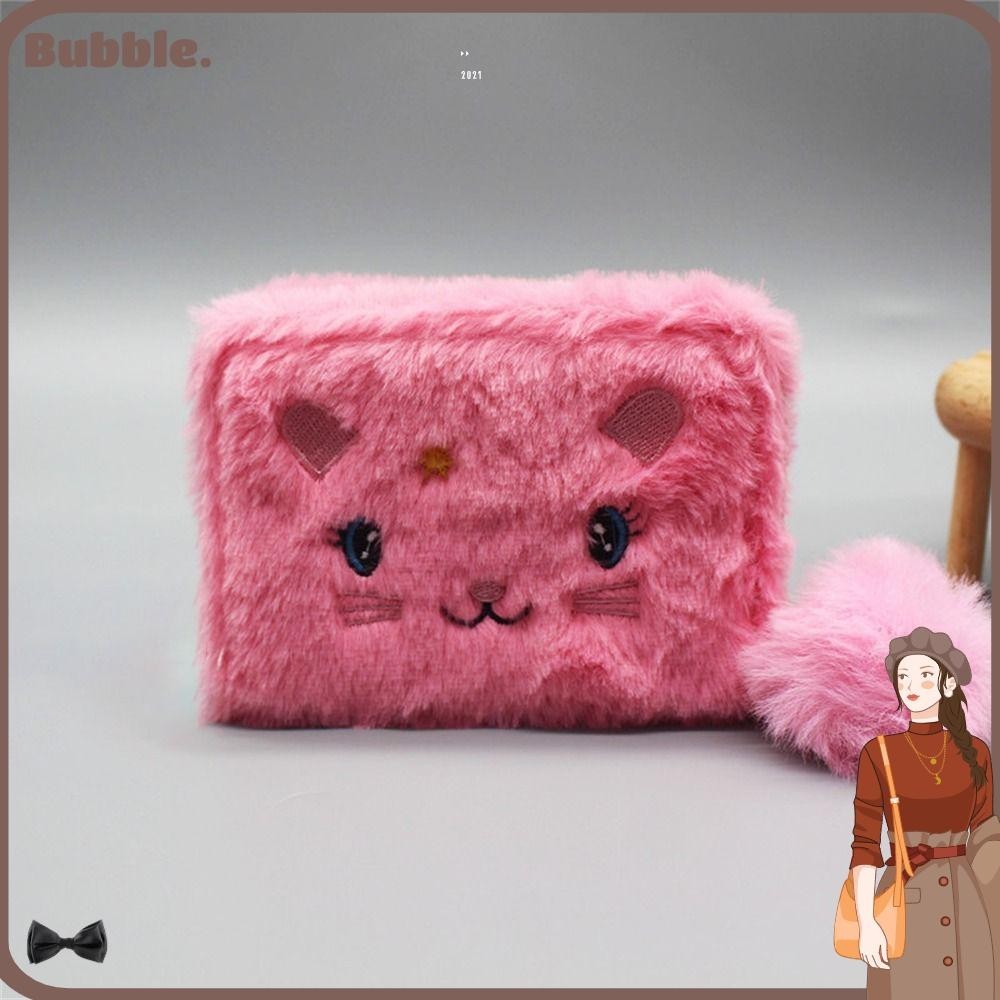 Bubble กระเป๋าสตางค์ใบสั้น ผ้าแคชเมียร์ ปักลายแมวน่ารัก มีซิป เหมาะกับของขวัญ สําหรับนักเรียน