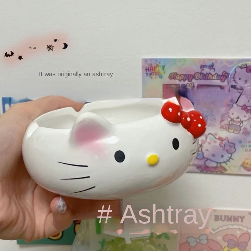 ที่เขี่ยบุหรี่เซรามิค รูปการ์ตูน Hello Kitty น่ารัก เหมาะกับของขวัญ สไตล์สร้างสรรค์ สําหรับตกแต่งห้องนั่งเล่น