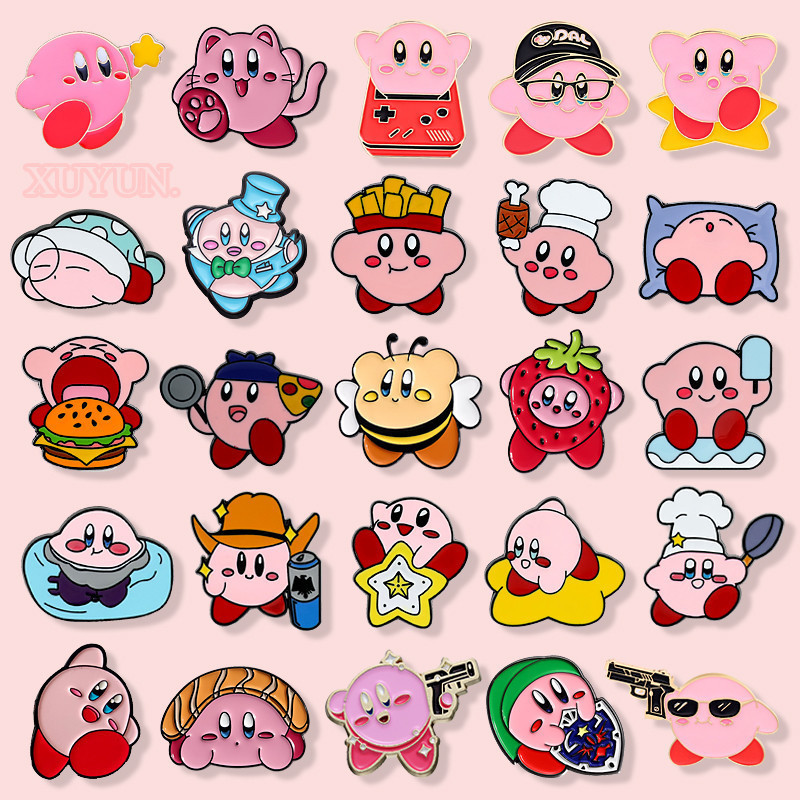 เครื่องประดับ เข็มกลัดโลหะ รูปการ์ตูนอนิเมะ Kirby สีชมพู 29 แบบ