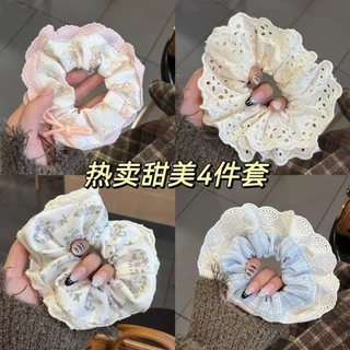 เกาหลีใต้ ใหม่ ลูกไม้ ตรวจสอบ scrunchie ซาลาเปา ผม เชือก บัลเล่ต์ สไตล์ เครื่องประดับผม