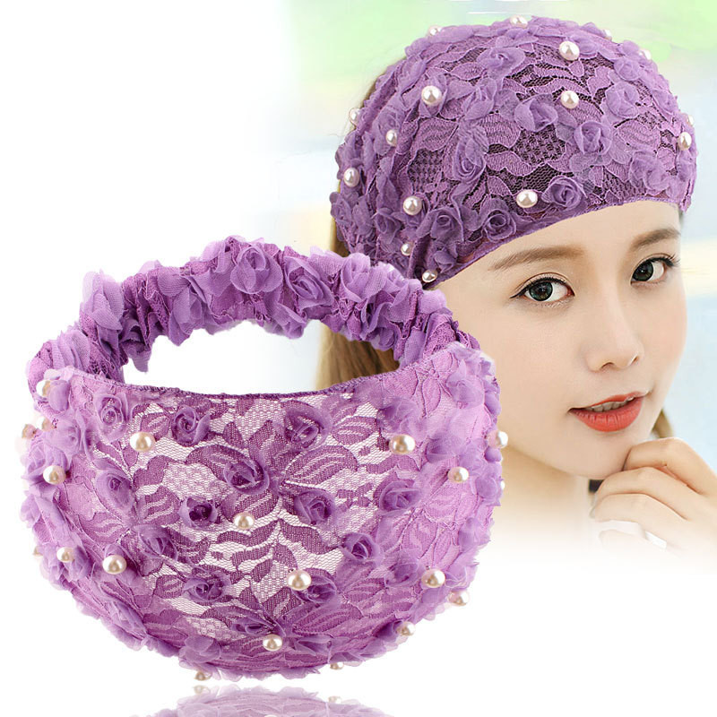 ที่คาดผม แบบยืดหยุ่น ประดับไข่มุก ปีกกว้าง สีพื้น