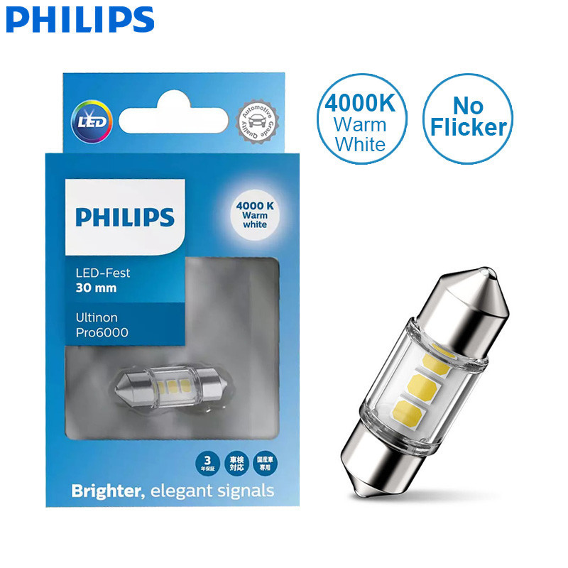 Philips LED C5W Festoon Fest 30mm Ultinon Pro6000 4000K สีขาวรถอ่านประตูป้ายทะเบียนภายในไม่มีข้อผิดพ