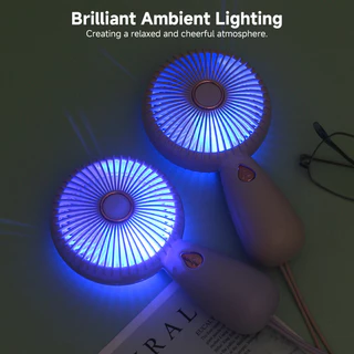 GOOJODOQ พัดลมมือถือ ขนาดเล็ก พกพาง่าย ชาร์จ USB มีไฟเอฟเฟค LED สีฟ้า 4 สี สําหรับเด็ก
