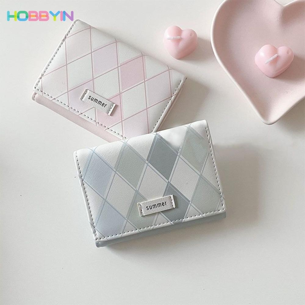HOBBYIN กระเป๋าสตางค์ หนัง PU ลายตารางหมากรุก สีฟ้า เรียบง่าย อเนกประสงค์ สําหรับใส่บัตรเครดิต บัตรเครดิต