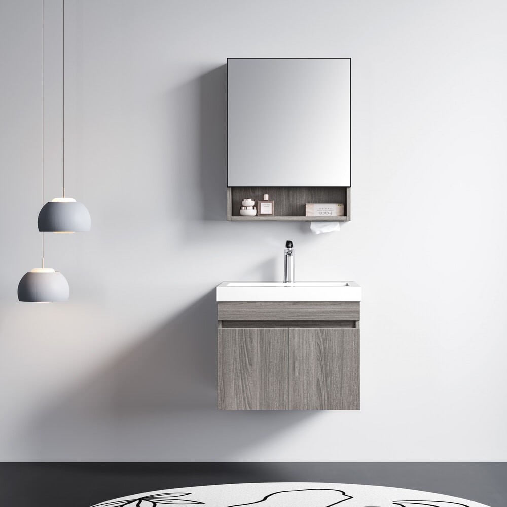 GlobalHouse Verno ชุดเคาน์เตอร์อ่างล้างหน้า plywood พร้อมตู้กระจก 60x47x48  TG2-545 สีไม้เทา (½) สิน