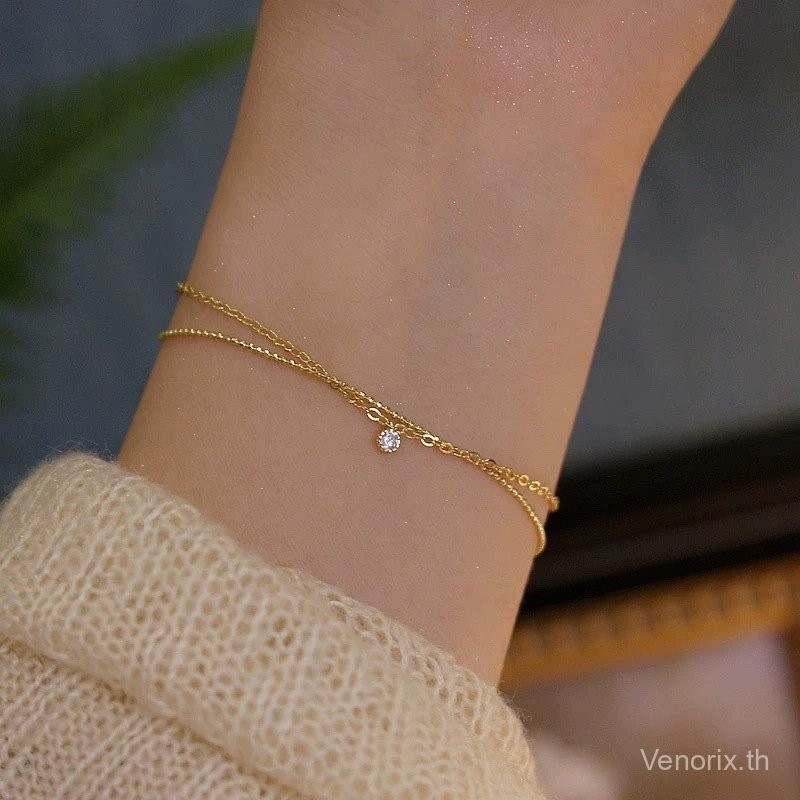 Venorix เงินแท้925 เคลือบทอง14K เพชรสองชั้นดีไซน์ระยับสวย ปรับ15-18ซม. มีทั้งสีทองและสีเงิน