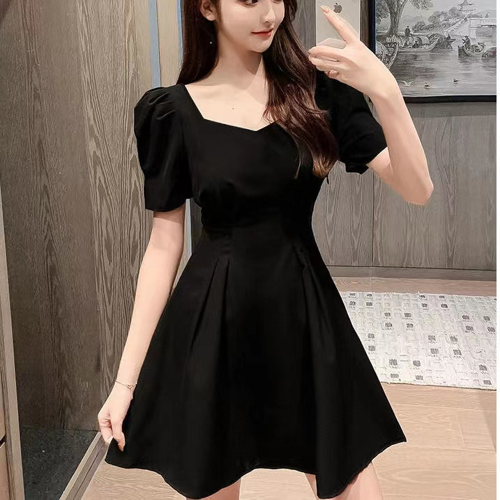 ชุดเดรสสีแดงสไตล์ฝรั่งเศส ชิค ไม่มีหลัง คอเหลี่ยม แขนพัฟ สำหรับผู้หญิง ลดเอว สง่างาม ลดอายุ ชุดเดรสส