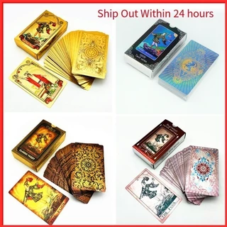 COD ไพ่ทาโรต์ฟอยล์สีทอง PVC 12×7 ซม. 78 ใบ กันน้ํา ทนต่อการสึกหรอ สําหรับเล่นเกม