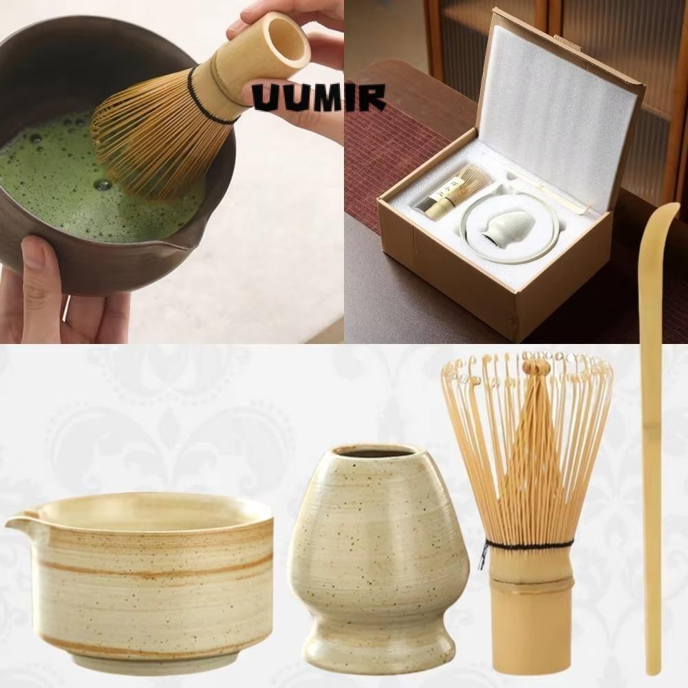 UUMIR 4PCS Matcha Whisk, Bamboo Ceramic Food Grade Japanese Matcha Tea Set, Reusable Green Tea Whisk