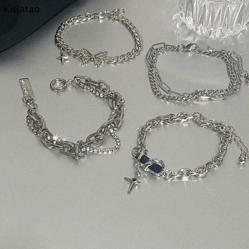 Kidatao Double-layer Zircon สร้อยข้อมือ Niche Design Black Gem Wrap คนรักสาวสร้อยข้อมือของขวัญใหม่