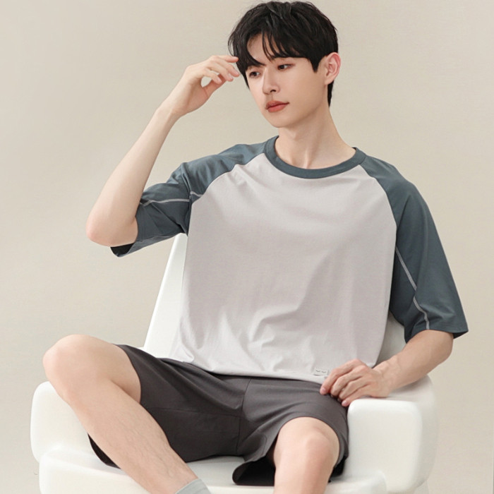 L-4xl ชุดนอนผู้ชาย Modal Plus ขนาดชุดนอนชุดฤดูร้อนผ้าฝ้ายแขนสั้นชุดนอน man สีทึบสไตล์เรียบง่าย Loungewear บาง