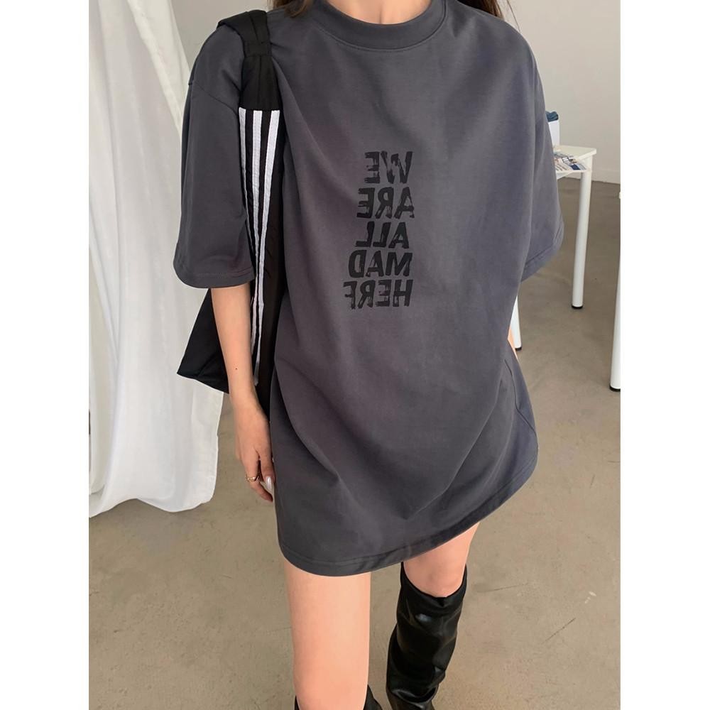 (จัดส่งตลอด 24 ชั่วโมง)เสื้อยืด Oversize แนวสตรีท ลายอักษรสไตล์มินิมอล แนวเกาหลี คอตตอน 100%