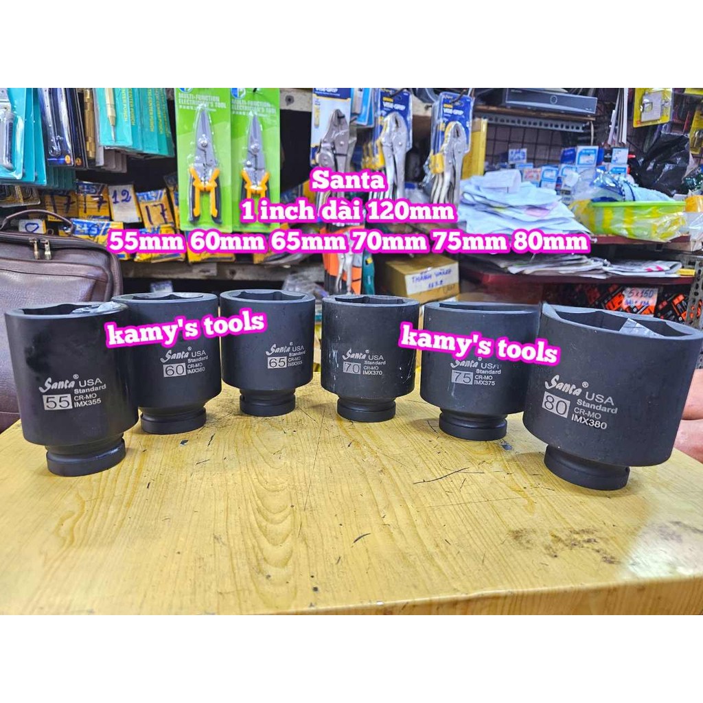 1 นิ้วหัวซ็อกเก็ตสีดํา 120 มม.ยาว Santa หกเหลี่ยม Cr-mo เหล็ก 55 มม. 60 มม. 65 มม. 70 มม. 75 มม. 80 