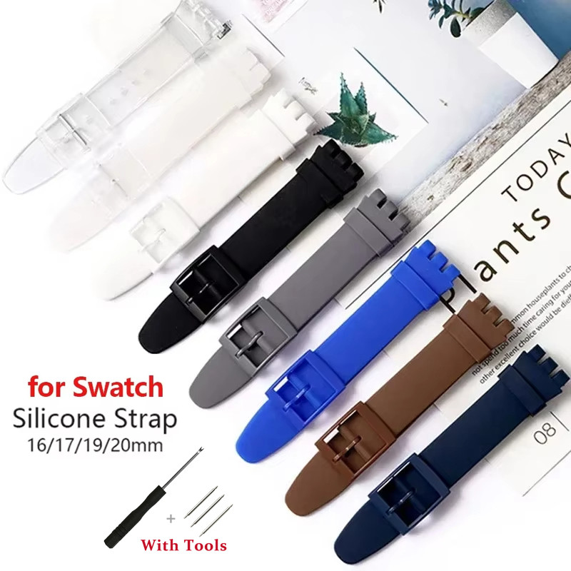 SWATCH 16มิลลิเมตร17มิลลิเมตร19มิลลิเมตร20มิลลิเมตรสายรัดข้อมือยางกันน้ําสําหรับ ตัวอย่าง โลหะขาหัวเข็มขัดซิลิโคนสายนาฬิกาผู้ชายผู้หญิงเปลี่ยนสร้อยข้อ