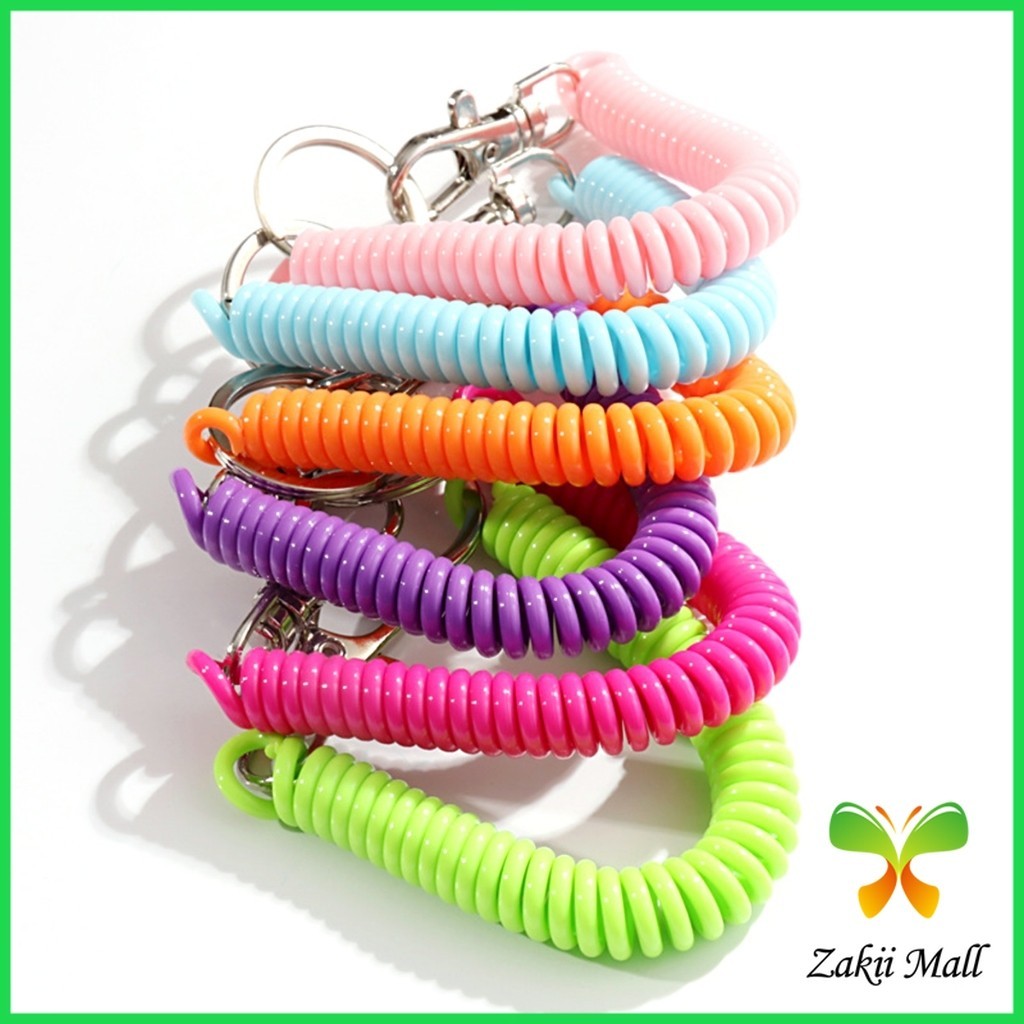 ZM. พวงกุญแจเชือกยางยืดหลากสี แบบยืดหดได้ Coil Springs Keychain
