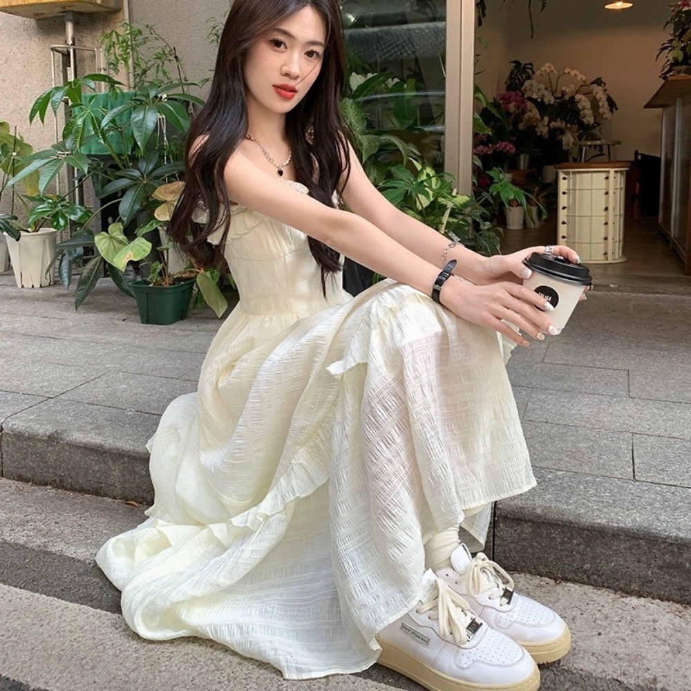 (จัดส่งจากประเทศไทย) กระโปรงยาวทรงสลิมเอวสูงสไตล์หวานฝรั่งเศสแบบใหม่ - รูปที่ 4