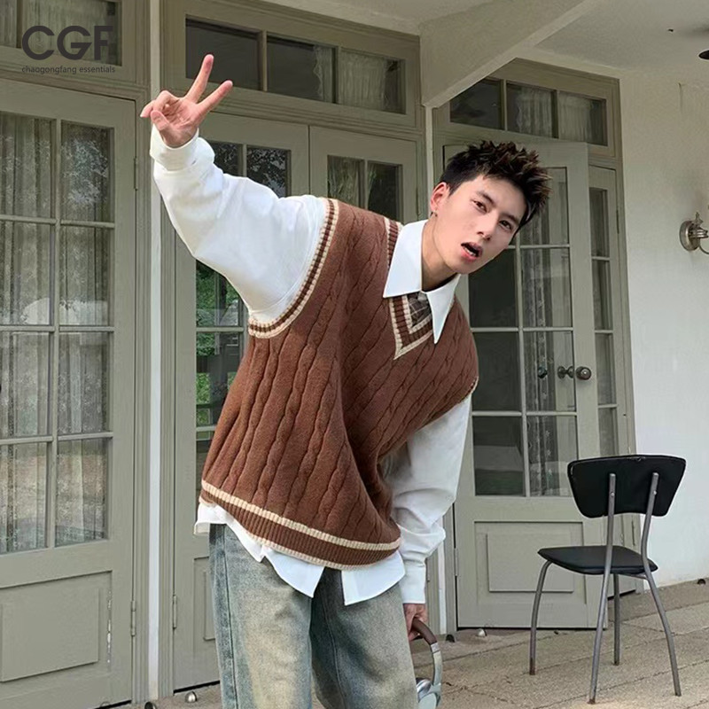 Chaogongfang ใหม่ เสื้อกันหนาว เสื้อกั๊ก ทรงหลวม เย็บปะติดปะต่อกัน แฟชั่นฤดูใบไม้ผลิ และฤดูใบไม้ร่วง