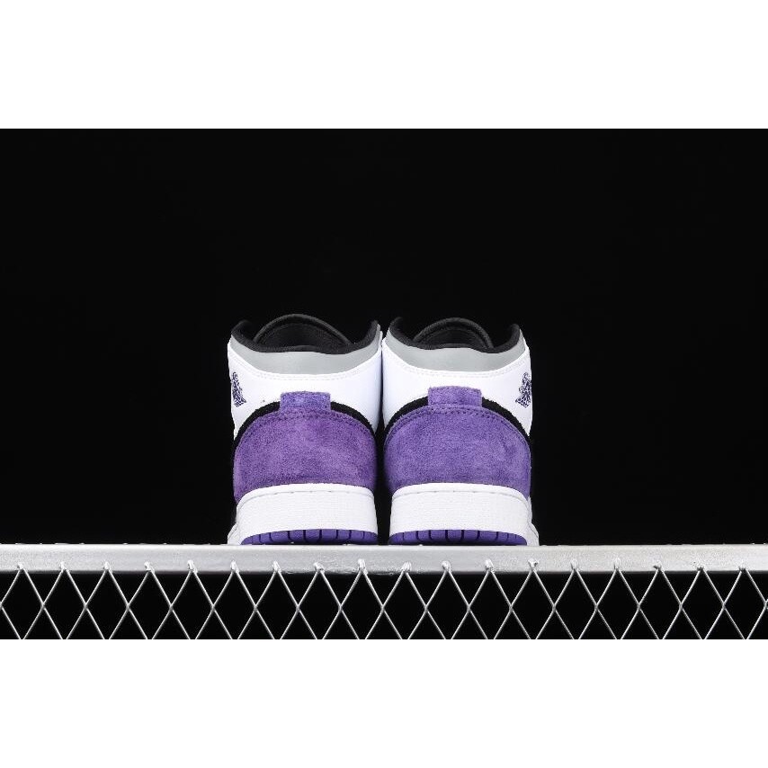 ♞,♘,♙,,Nike Air Jordan 1 Mid SE GS White Court Purple Black BQ6931-105 Running Sneakers q  รองเท้า