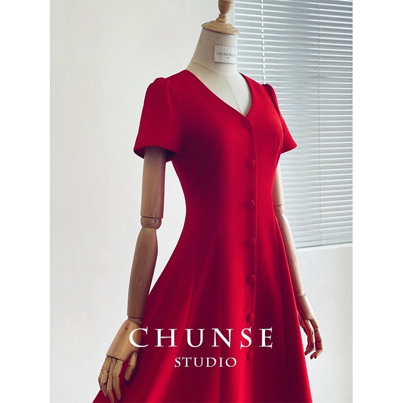 {ข้อเสนอพิเศษ} No Return ชุดเดรสอาวุโสของผู้หญิงชุดหมั้นเจ้าสาวสีแดงอารมณ์ Ff365