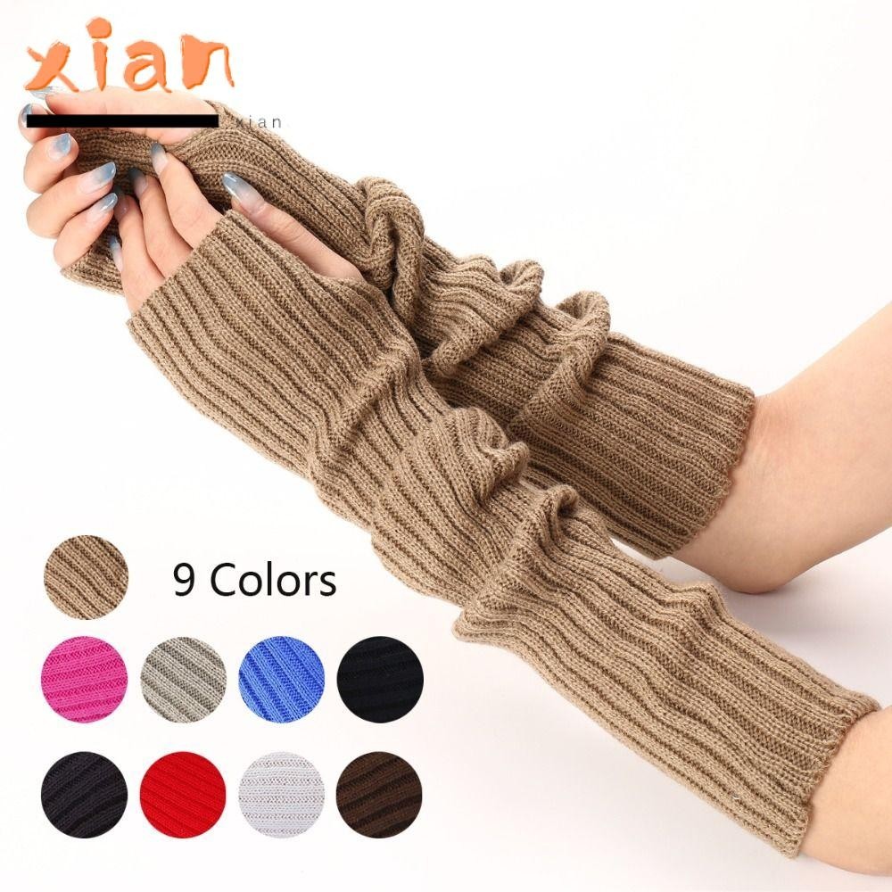 Xianen ถุงมือถัก แขนปลอม 52 ซม. ถุงมือข้อมือยาว แฟชั่น Goth Punk Arm Warmers Fingerless Anime Gloves Girl Boys