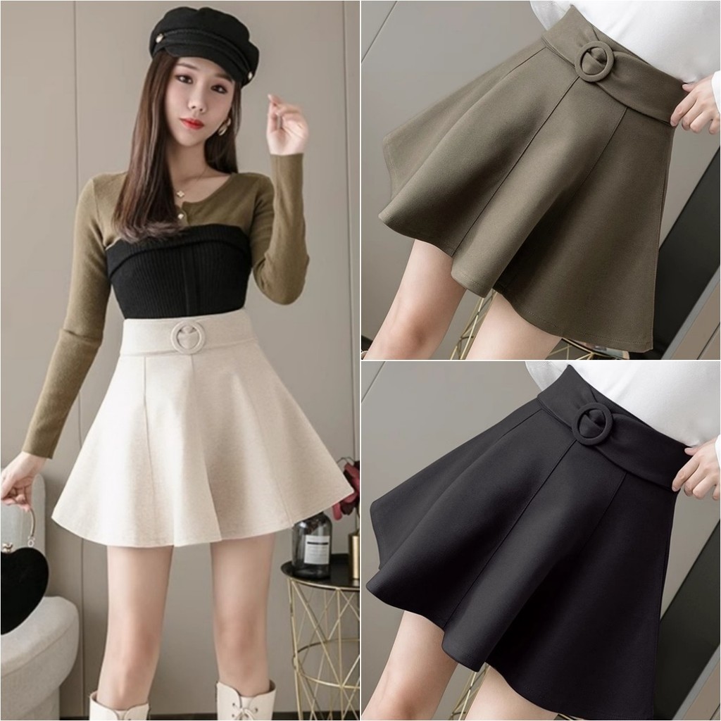 suysuy พร้อมส่ง กระโปรง พลีท เอวสูง พลางหุ่น เข็มขัด หัวกลม สำเร็จรูป ซิปหลัง มีซับใน สไตล์ เกาหลี