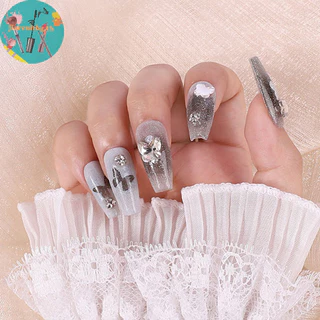 Renbg ปลอกตาข่ายสองชั้น แต่งลูกไม้ สําหรับตกแต่งเล็บ DIY 1 คู่