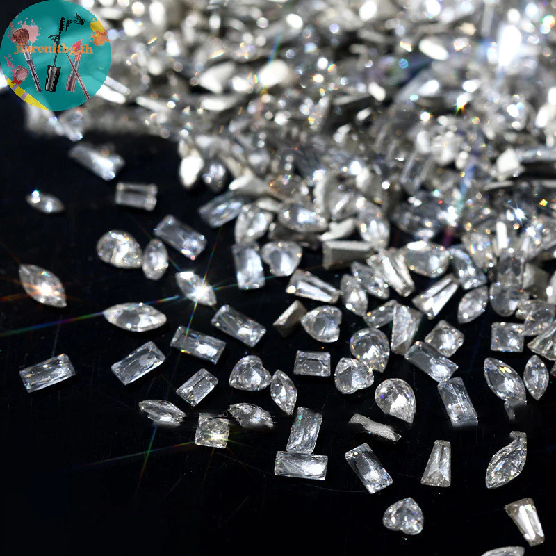 RENBG 50 ชิ้น/เซ็ตด้านล่างแบนเล็บ Rhinestones Glitter เงินคริสตัลตกแต่งเล็บ DIY วัสดุเล็บ Charm อุปกรณ์เสริม TH