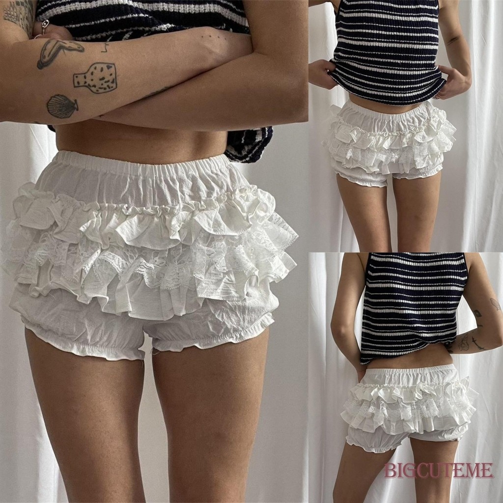 กางเกงขาสั้นลําลอง เอวยางยืด สีขาว แฟชั่นฤดูร้อน สําหรับสตรี