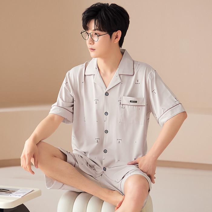 ชุดนอนแขนสั้น ผ้าฝ้าย แบบบาง ทรงหลวม ขนาดใหญ่ แฟชั่นฤดูร้อน สําหรับผู้ชาย ไซซ์ L - 3XL