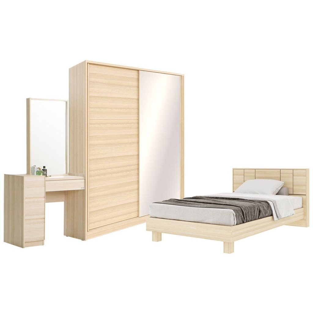 Koncept Furniture ชุดห้องนอน ขนาด 3.5 ฟุต แบบขาโล่ง รุ่น Hakone & ตู้เสื้อผ้าบานเลื่อน ขนาด 160 ซม.  แบรนด์ KONCEPT FURN