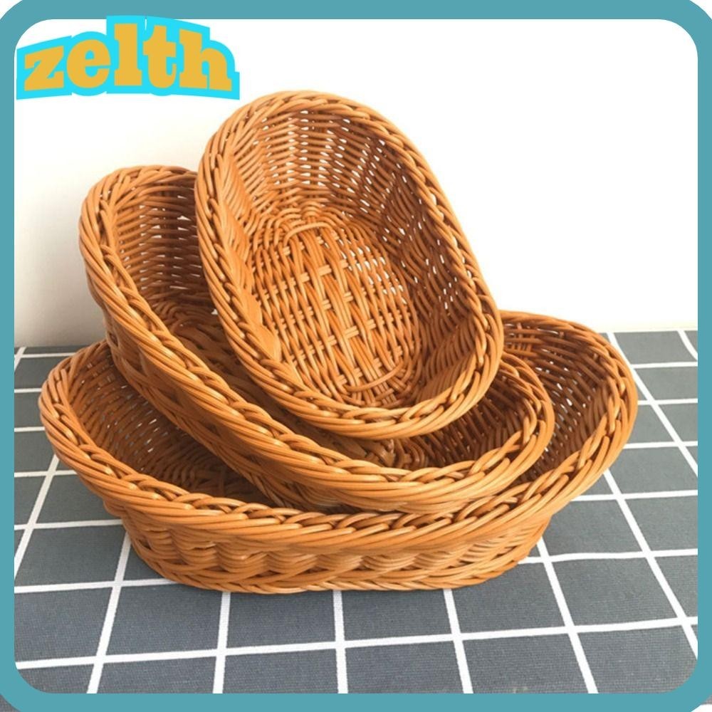Zelth ตะกร้าหวายเทียม ทรงวงรี สีน้ําตาล สําหรับใส่ขนมปัง ตกแต่งบ้าน ห้องครัว