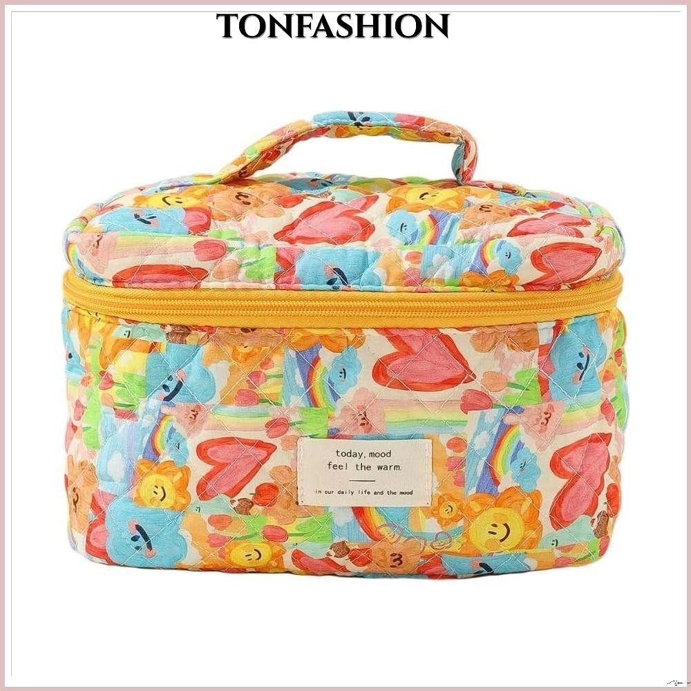 Tonfashion กระเป๋าเครื่องสําอาง ผ้าฝ้าย พิมพ์ลายกราฟฟิค ลายดอกไม้ ขนาดใหญ่ สําหรับผู้หญิง